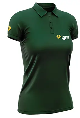 igne branding on a womans polo shirt